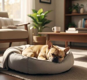 apartamento pequeño mascota bull dog frances durmiendo